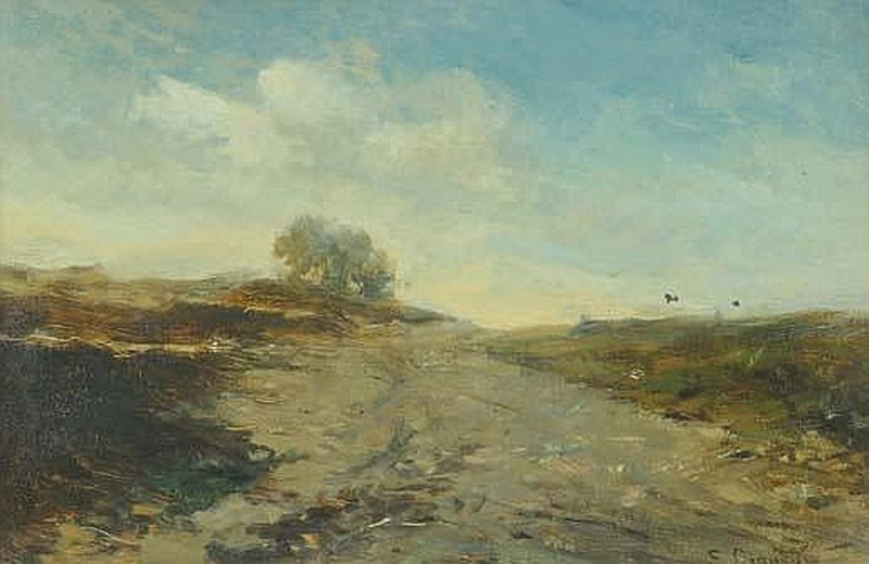 Paesaggio con ruscello e albero